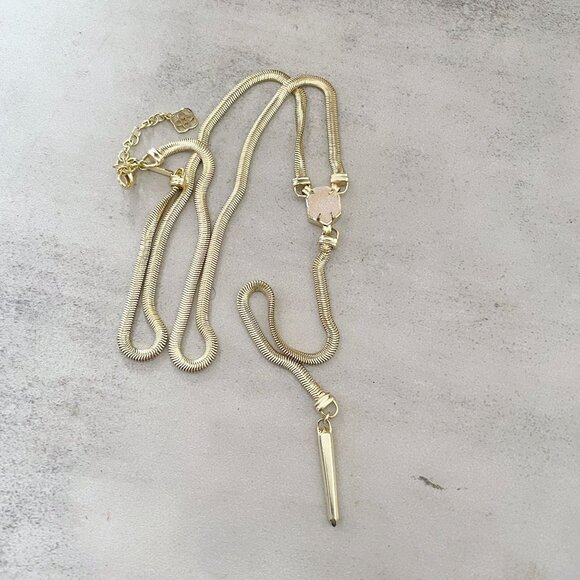 Kendra Scott Starla Iridescent Drusy Gold Plated Snake Chain Y Necklace 21"-23" - Picture 2 of 6